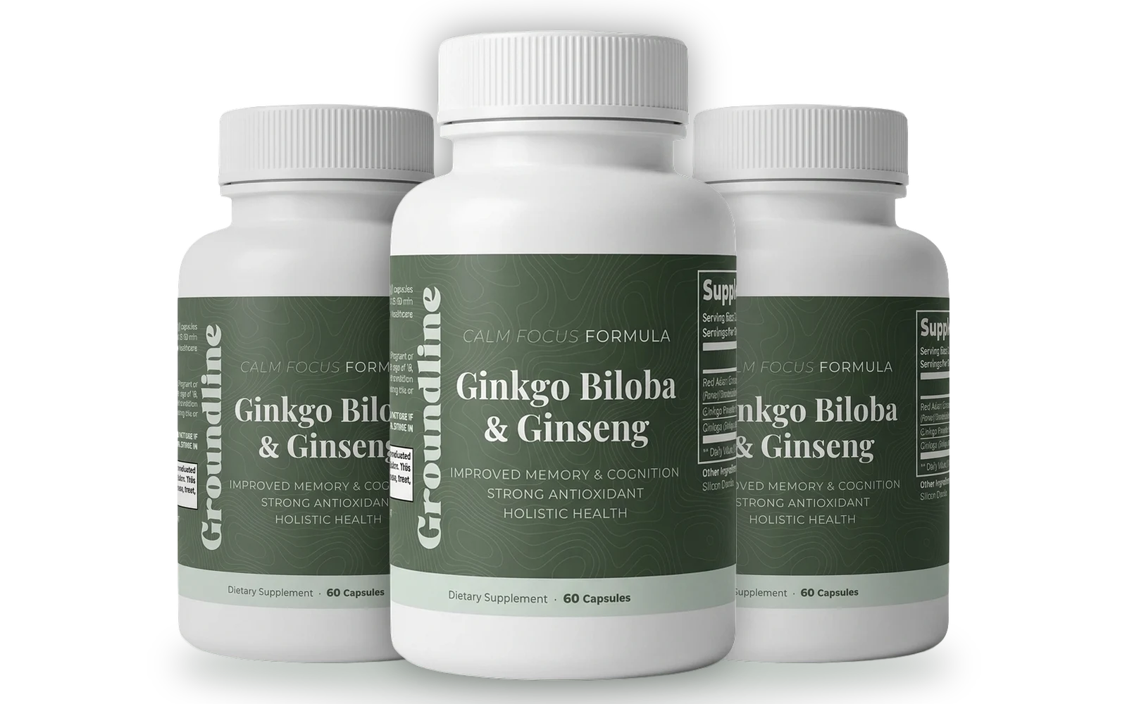 Three bottles of Groundline Ginkgo Biloba + Ginseng